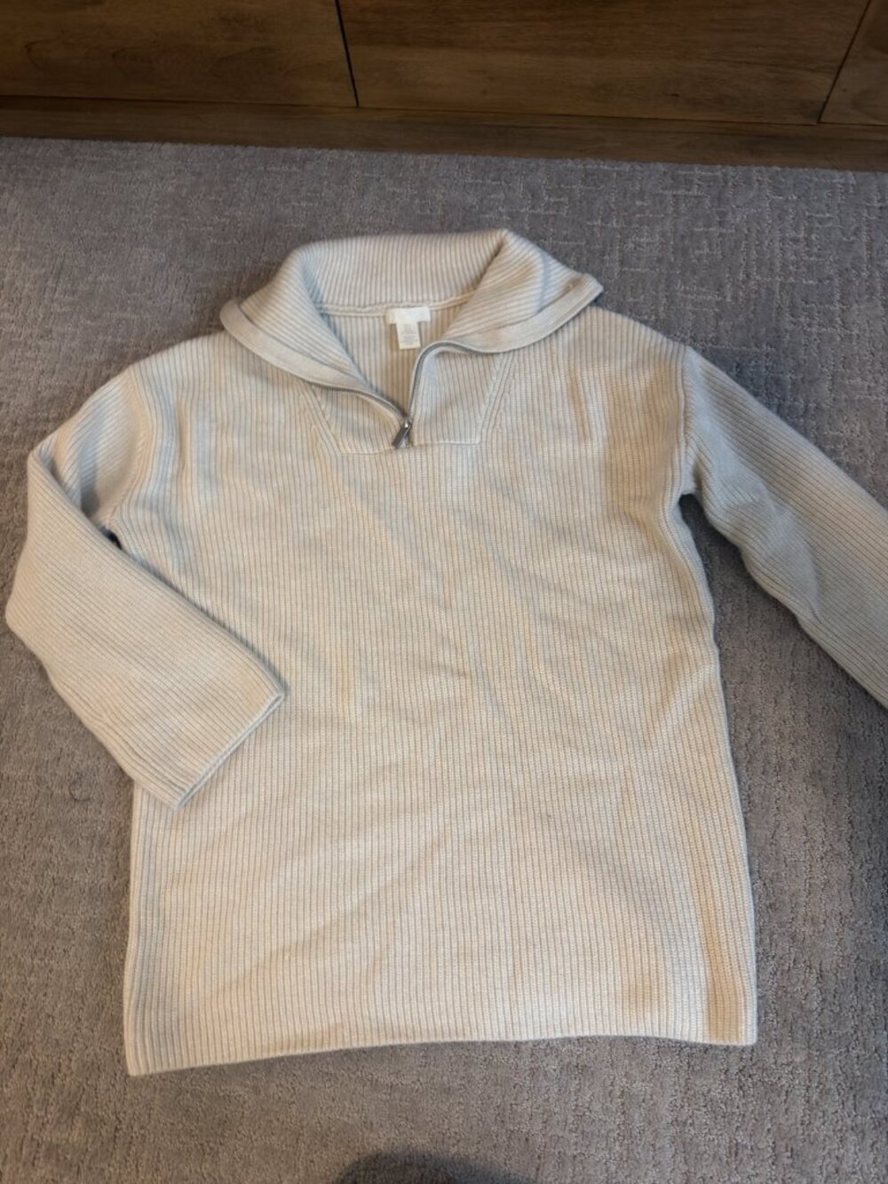 H&M Ribbed Half Zip Pullover Sweater Cream S